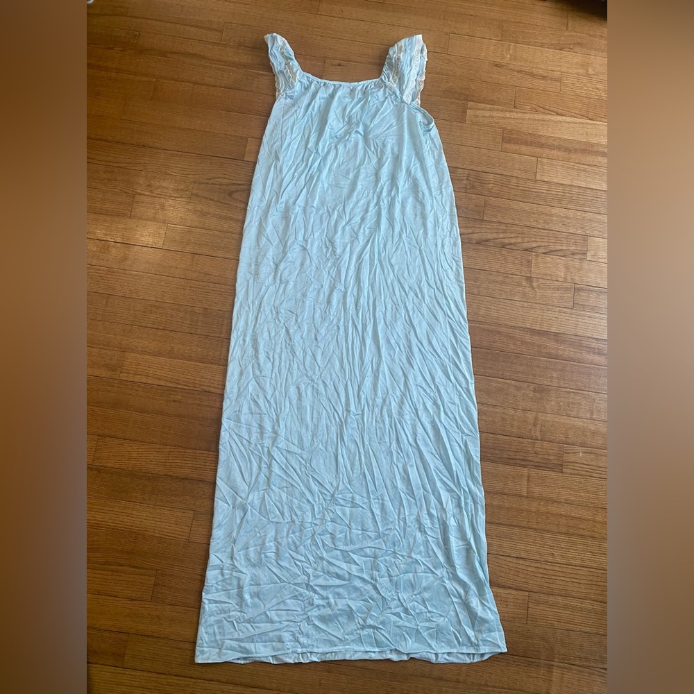 Vtg 60/70s Pastel Blue Tricia Maxi Nightgown Lace Trim Boho Coquette Sleepwear S View 4